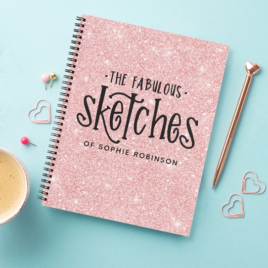 Persoonlijk Elegant Roze Glitter Sketchbook Notitieboek