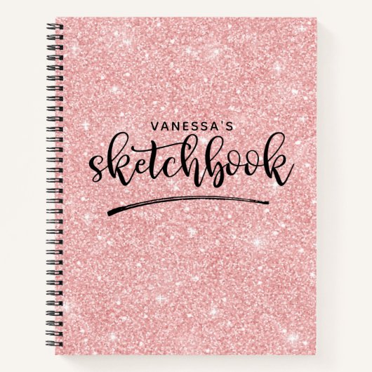 Persoonlijk Elegant Roze Glitter Sketchbook Notitieboek (Voorkant)