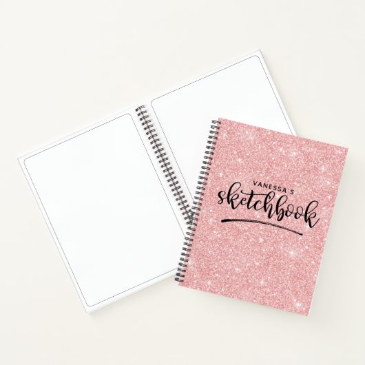 Persoonlijk Elegant Roze Glitter Sketchbook Notitieboek (Binnen)