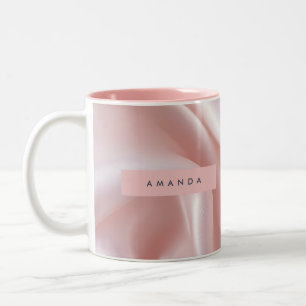 Persoonlijk Elegant Roze Roze Satijnen Ontwerp Tweekleurige Koffiemok