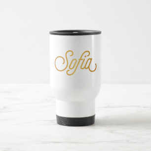 Persoonlijk Elegant Script Sofia Gold Black Reisbeker