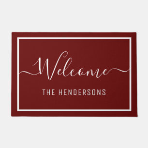 Persoonlijk Elegant Script Welcome Burgundy Deurmat