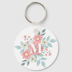 Persoonlijk Elegant Waterverf Bloem Monogram Sleutelhanger