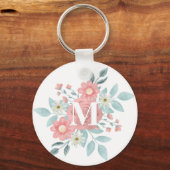 Persoonlijk Elegant Waterverf Bloem Monogram Sleutelhanger (Voorkant)