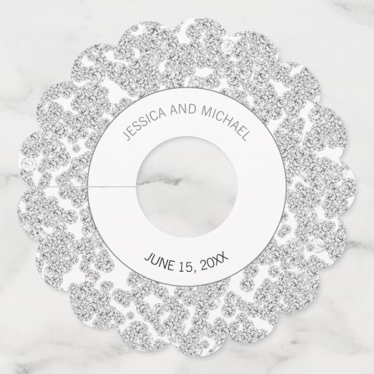 Persoonlijk Elegant White Silver Diamond Glitter Wijnglaslabel (Voorkant)