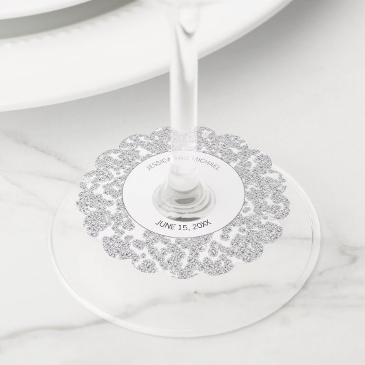 Persoonlijk Elegant White Silver Diamond Glitter Wijnglaslabel (Dichtbij)