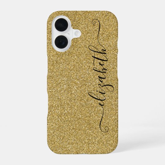 Persoonlijk elegante script goud glitter iPhone 16 hoesje (Achterkant)