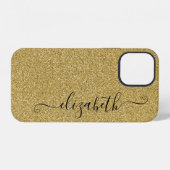 Persoonlijk elegante script goud glitter iPhone hoesje (Achterkant horizontaal)