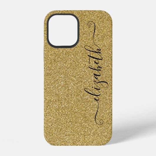 Persoonlijk elegante script goud glitter iPhone hoesje (Achterkant)