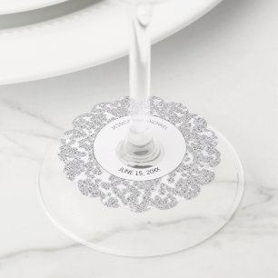 Persoonlijk elegante witte zilveren diamant glitte wijnglaslabel
