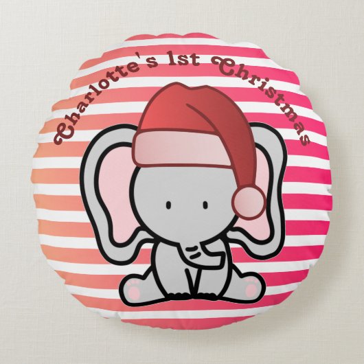 Persoonlijk Elephant 1-e kerstbaby Girl Rond Kussen (Voorkant)