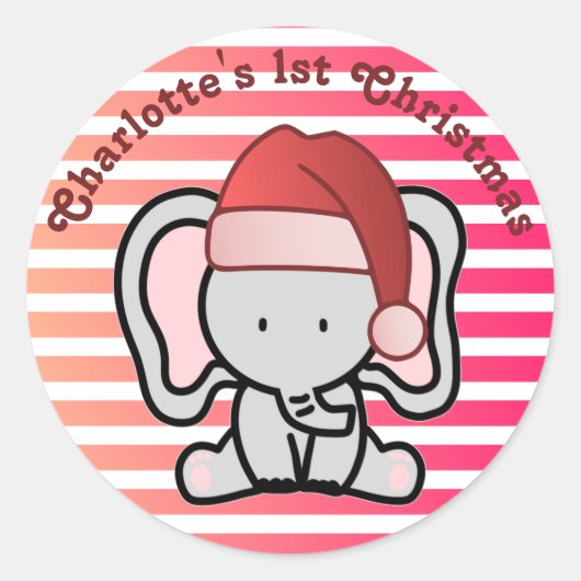 Persoonlijk Elephant 1-e kerstbaby Girl Ronde Sticker (Voorkant)