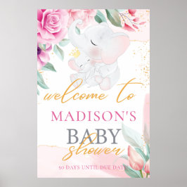 Persoonlijk Elephant Elegant girl baby shower Poster
