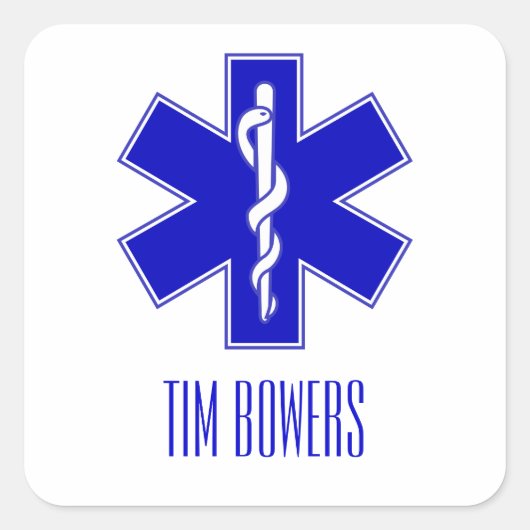 Persoonlijk EMT Ster van Levenssymbool Vierkante Sticker (Voorkant)