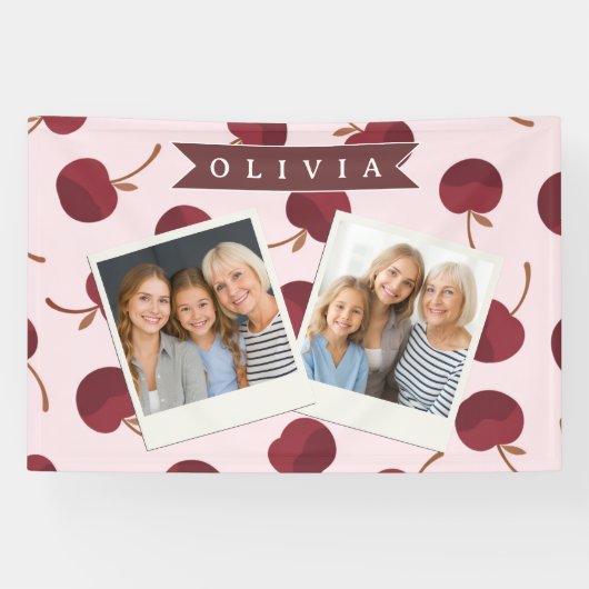 Persoonlijk esthetisch kersenpatroon naam cadeau spandoek (Horizontaal)