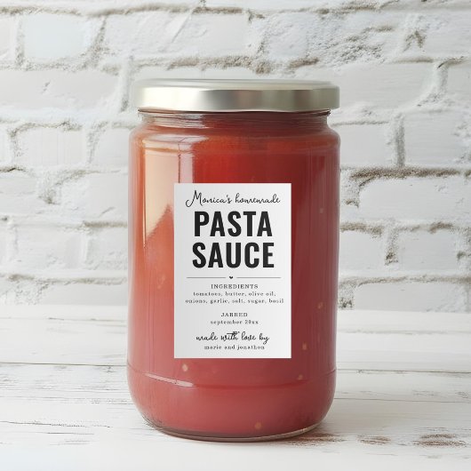 Persoonlijk etiket voor zelfgemaakte pastasaus