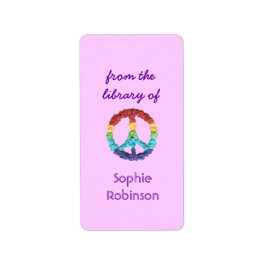 Persoonlijk ex-libris met vredesteken - roze verti etiket