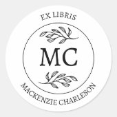 Persoonlijk Ex Libris Monogram Boekplaat Ronde Sticker (Voorkant)