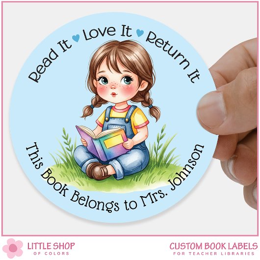 Persoonlijk ex-libris voor de klasbibliotheek van ronde sticker