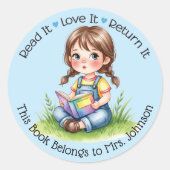 Persoonlijk ex-libris voor de klasbibliotheek van ronde sticker (Voorkant)
