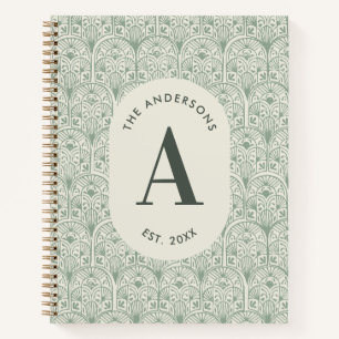 Persoonlijk familienaammonogram saliegroen deco notitieboek