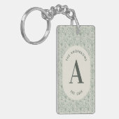 Persoonlijk familienaammonogram saliegroen deco sleutelhanger (Voorkant Links)