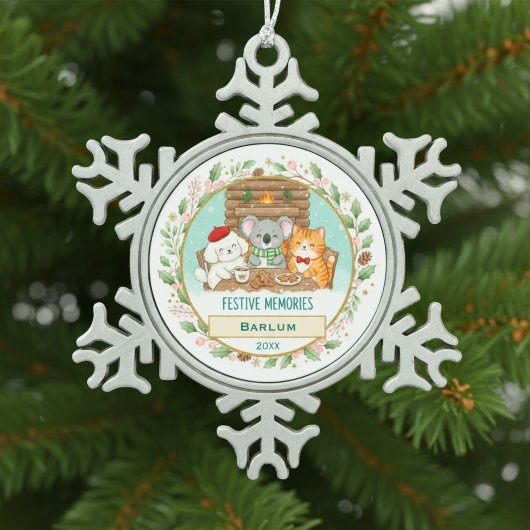 Persoonlijk familiestuk tin sneeuwvlok ornament