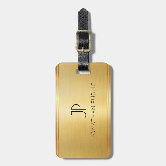 Persoonlijk Faux Gold Modern Elegant Monogram Bagagelabel (Voorkant verticaal)