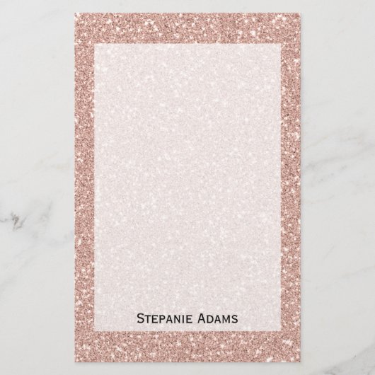 Persoonlijk Faux Roos Gold Glitter Briefpapier (Voorkant)