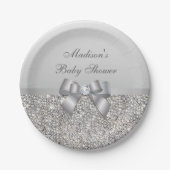 Persoonlijk Faux Silver Sequins Bow-Baby shower Papieren Bordje (Voorkant)
