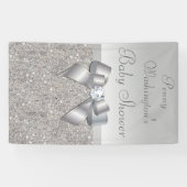 Persoonlijk Faux Silver Sequins Bow-Baby shower Spandoek (Horizontaal)