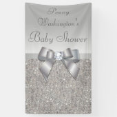 Persoonlijk Faux Silver Sequins Bow-Baby shower Spandoek (Verticaal)
