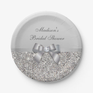 Persoonlijk Faux Silver Sequins Bow-Vrijgezellenfe Papieren Bordje