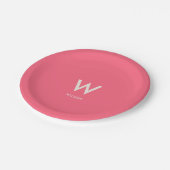 Persoonlijk feest met roze monogram papieren bordje (Gekanteld)