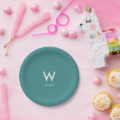 Persoonlijk feest met turquoise monogram papieren bordje (Feest)