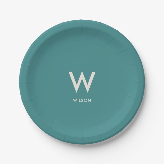 Persoonlijk feest met turquoise monogram papieren bordje (Voorkant)