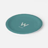 Persoonlijk feest met turquoise monogram papieren bordje (Gekanteld)