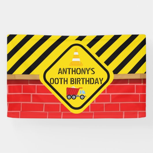 Persoonlijk feestje met bouwthema spandoek (Horizontaal)