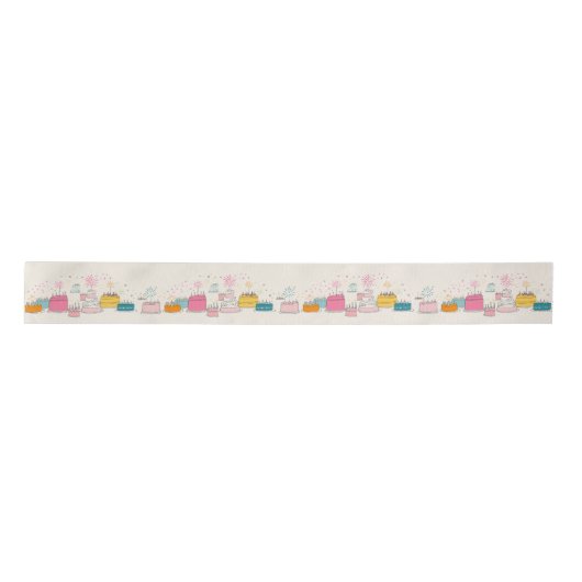 Persoonlijk Feestzakdoekje – Doodle Cakes op Crème Satijnen Lint (Voorkant)
