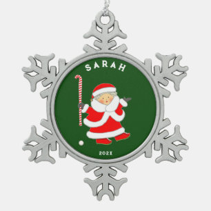 Persoonlijk fieldhockey-verzamelobject tin sneeuwvlok ornament