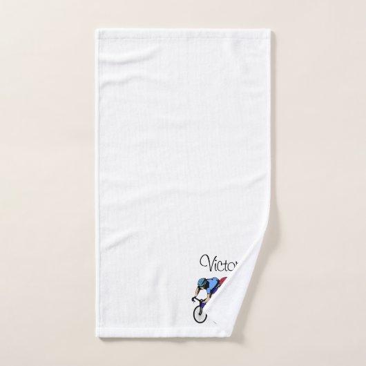 Persoonlijk fietsenras blauw en rood bad handdoek (Handdoek)