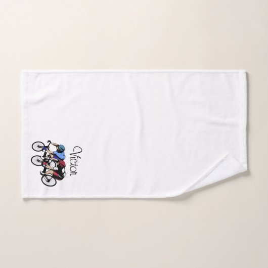 Persoonlijk fietsenras blauw en rood bad handdoek (Handdoek)