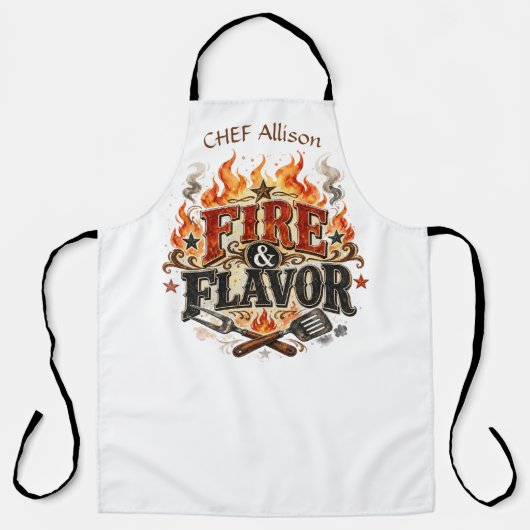 Persoonlijk Fire & Flavor BBQ-schort | Aangepaste  Schort (Voorkant)