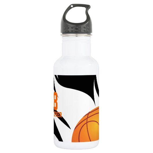 Persoonlijk Flaming Basketball Black en White Waterfles (Voorkant)