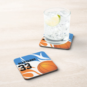 Persoonlijk Flaming Basketball Blue en Oranje Drankjes Onderzetter