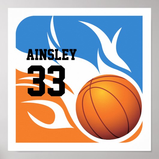 Persoonlijk Flaming Basketball Blue en Oranje Poster (Voorkant)