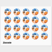 Persoonlijk Flaming Basketball Blue en Oranje Ronde Sticker (Vel)