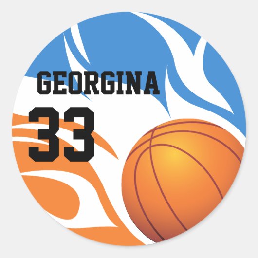 Persoonlijk Flaming Basketball Blue en Oranje Ronde Sticker (Voorkant)