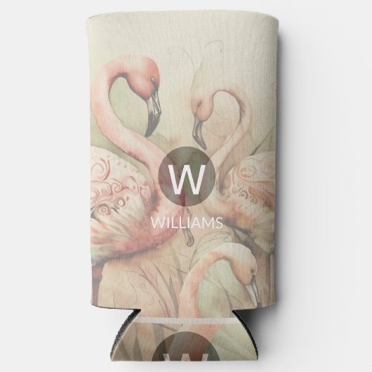 Persoonlijk Flamingo Monogram Seltzer Blikjeskoeler (Voorkant)
