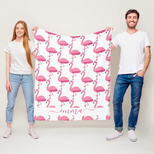 Persoonlijk Flamingo Patroon Met Aangepaste Naam Fleece Deken (In situ)